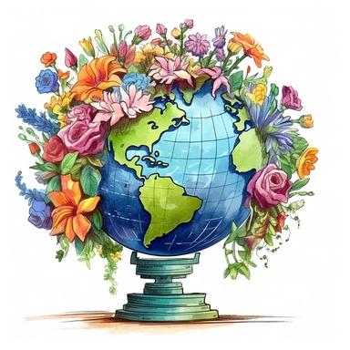 school globe and flowers clipart, vibrant watercolor very detailed rendering, isolbackgroundated, very detailed , Cartoon,hyper realistic, intricate detail, illustration style,high solution,on the white background