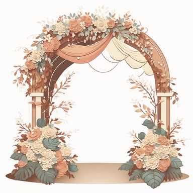 Wedding ceremony arch vector clipart on white background, peach and brown