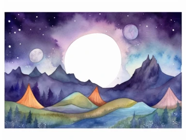 Simple mountain range with Whimsical rolling hills and mountains for a children's book, night scene, watercolor, clipart, white background,