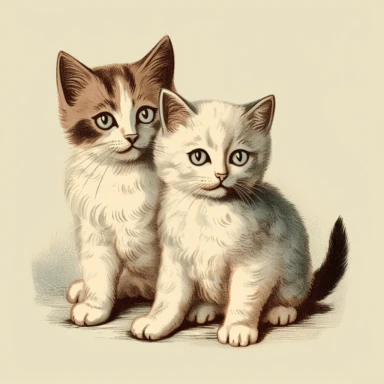 two kittens, art by yuko higuchi, high quality, retro, clipart