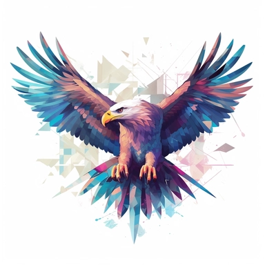 Soaring Eagle, geometric-inspired illustration, modern clipart, abstract style, sharp and angular shapes, white background