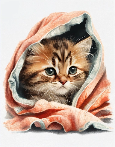 baby cat in a blanket, watercolor clipart, transparent background