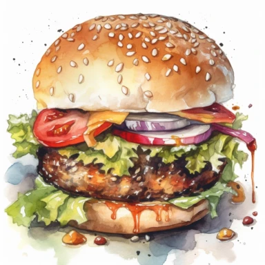 Aquarel hamburger clipart, Hamburger met friet clipart