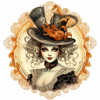 Victorian vintage, haloween, clipart, white background, in medium of conté