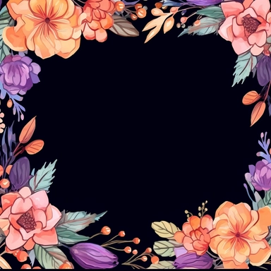 watercolor, Hand-drawn background with flowers and leaves. Hand-drawn vector pattern hand-painted png Full body realistic cartoon in 32K UHD cute. 15 cm thick outline. Black color. There was no shadow on the ground. 8k with realistic watercolors and detailed illustrations. PNG clipart, transparent white background
