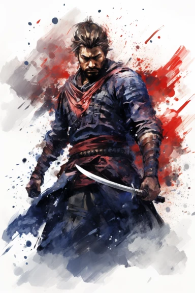 watercolour, clipart, samurai warrior, hd, white background