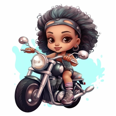 clipart of cute and cool baby girl on a harley davidson multicolor white background
