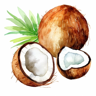 watercolor fresh coconut clipart,white background