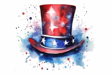 watercolor, patriotic, red white and blue top hat, clipart, hd, on white background, spaced out,