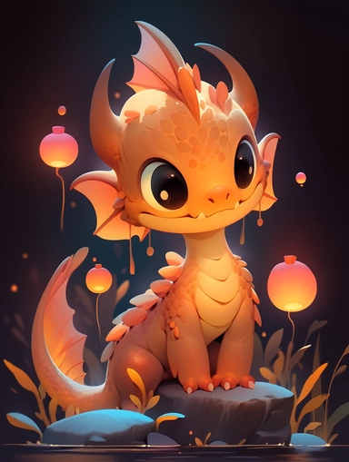 Movie poster， golden and orange cute baby dragon with yellow eyes, A very cute little Exquisite a dragon, clipart, Water elements wearing hanfu, front view ，earth, Water, red Lanterns background, psychedelic
