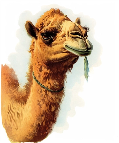 Vintage 1920 Portrait of Camel Head Illustration , Chromolithograph, Die Cut, 1920s Illustration, Vintage, Chromolithograph, Colorful, Antique, Ephemera, Clipart, 8k, Isolated on white