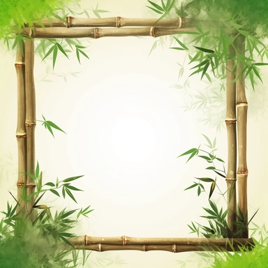 bamboo frame with green leaves and wood bamboo clipart vector, hd illustration, in the style of zhang kechun, uhd image, pictorial harmony, crosshatched shading, large-scale murals, zhichao cai