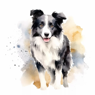 Watercolor Border Collie Dog, Full Body, clipart image