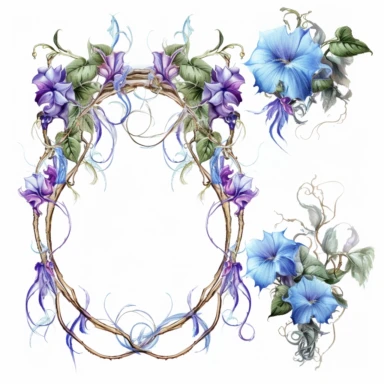 morning glory rococo frames twisty brambles jewels icicles watercolor clipart