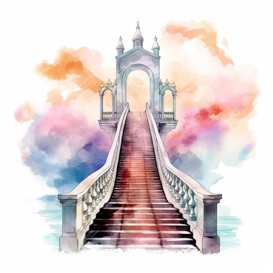 brush painting steps bridge to gate in heaven, Clipart , pastel colors, white background