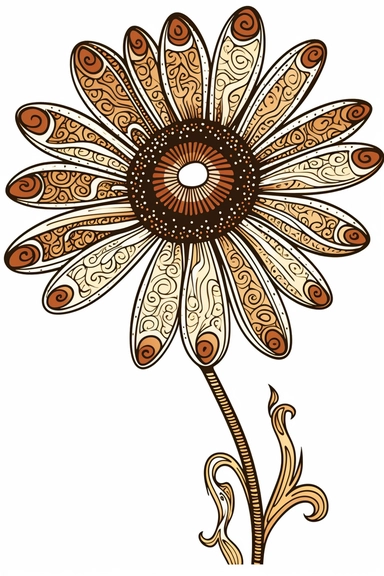 clipart style of a daisy flower without stem, aboriginal art, earth tone color