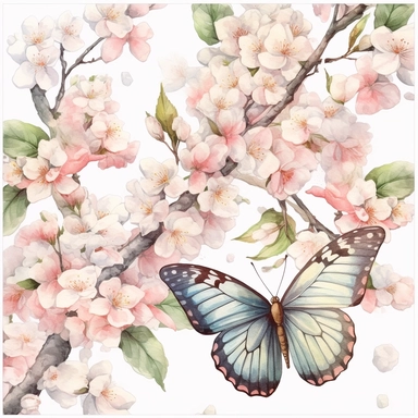 clipart Watercolor art of a cherry blossom branches, and butterflies, with soft pastel hues, illustration in the style of Ayami Kojima and J.C. Leyendecker, pixiv, high quality, highly detailed,on white background,fit image on paper, align center and middle, iw 0.75--ar 16:9