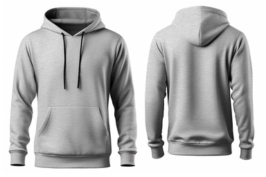 Blank gray mens hoodie sweatshirt long sleeve with clipping path, mens hoody with hood for your design mockup for print, isolated on white background. Template sport winter clothes.