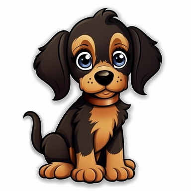 cute cartoon black white and brown dog clipart, black background,--no cut off edges