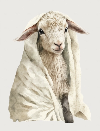 baby goat in a blanket, watercolor clipart, transparent background