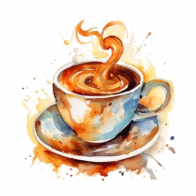 Italian Coffee Cup Watercolor: A delightful watercolor clipart showcasing an espresso cup with swirling aromatic coffee, capturing the passion and love for coffee in Italian culture. (Watercolor, no background)