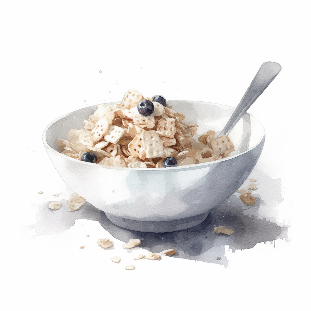 watercolor for a clipart with a white background of a bowl of cereal ...