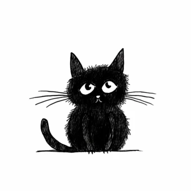 a piece of individual black line cat drawing. black simple line, empty inside. Only black color. Clipart, isolated on white background, hd