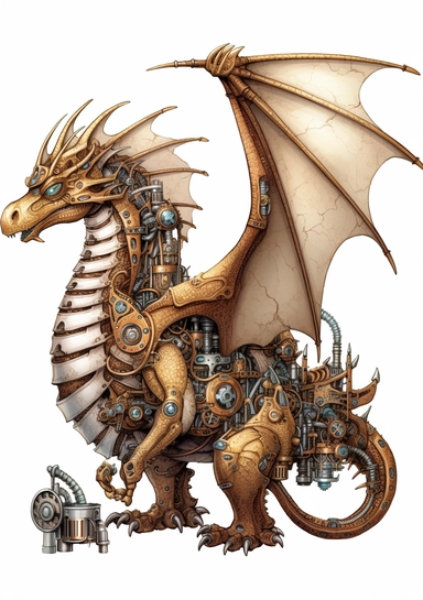 Steampunk Dragons Clipart, high quality, lots of details, white background, full body, hyper quality - 8K, white background