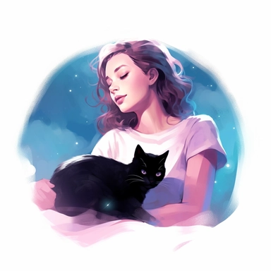 An illustration of a girl and her cat lying down and gazing at the night sky, appreciating the beauty together, pastel colors, white background, watercolor splash, clipart, by Jack Hughes