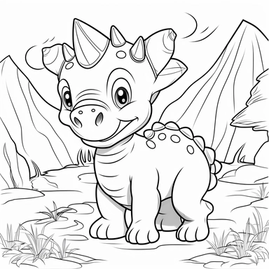prehistoric Triceratops coloring pages | prehistoric Triceratops coloring pages free | baby Triceratops printable coloring clipart, in the style black and white, simplistic cartoon, light white and gray, uhd image, whimsical comic strip, dotted, minimalist background