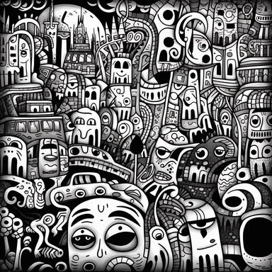 black and white coloring page for adults, lots of traffic , in the style of ominous vibe, monochromatic white figures, fine lines, creative commons attribution, wallpaper, childs drawing, animated exuberance, no shading, clipart
