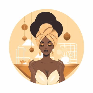 art deco style clipart of ethnic female having a spa day. white background