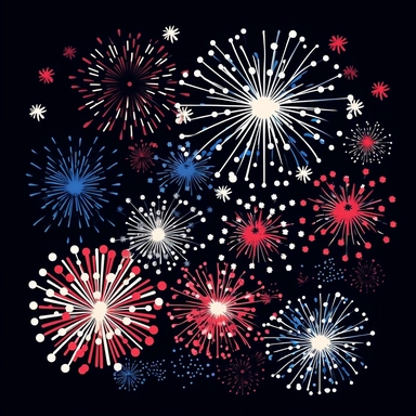 red white and blue colored fireworks svg clipart simple line work vector, no shading, black background