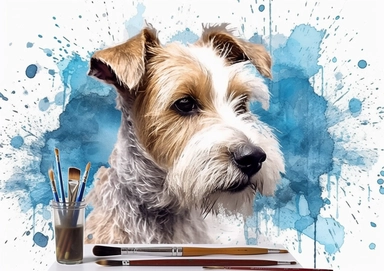 terrier painting a dog stock iptv clip art clip clipart pictures clip art, in the style of antonio mora, focus on joints/connections, white and blue, maia flore, miniaturecore, hand-painted details, painting and writing tools