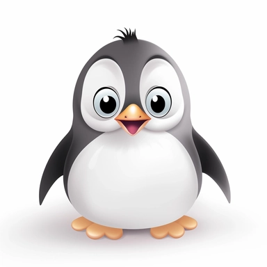a small cute penguin, happy face, cartoon type, high resolution, white backgound, no shadows, clipart, 2d