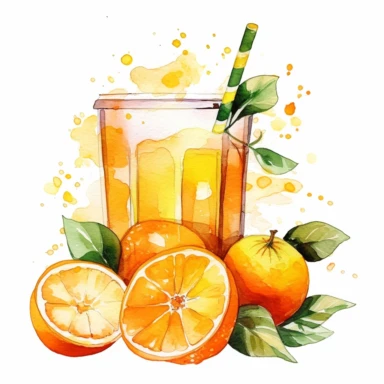 Orange fruit juice drink watercolor clipart, white background