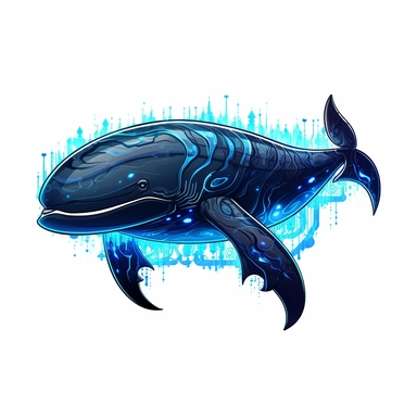 a glowing tribal blue whale with blue lights on his eyes, tribal animals, in the style of bold black outlines, manhwa character design, master of shadows, burned/charred, himalayan art, dark black and light azure, 2d game art, quadratura, clipart, on white blackground