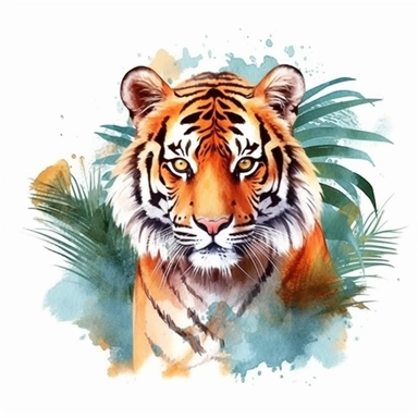 watercolor illustration of a beautiful and cute Tiger in nature clipart, in the style of realistic watercolor paintings, realistic, detailed, bright colours, white background, clipart, detailed