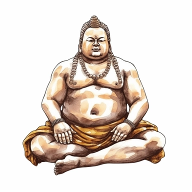 Buddha Flexing muscles meditating, watercolor style, clipart solid white background