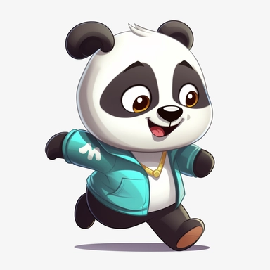 no background, clear white background, simple clipart, 2d, panda sprinting with a headband on forehead