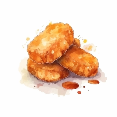 chicken nuggets, clipart, watercolor style, on white background, high quality