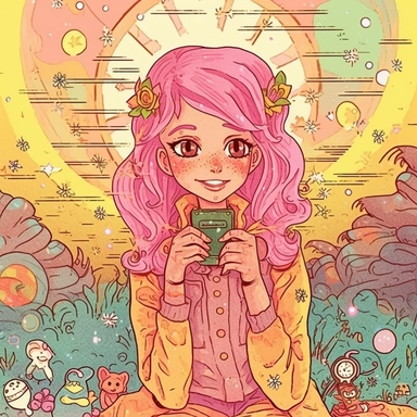 inspired by old story kid vintage style book clipart, flat, illustration of a beautiful girl, use light baby colors, wearing jacket with many cute and funny deign buttons, pink hair, great lightning, extremely detailed girl, solo, sharp focus, standing, light smile, closed mouth, highres, jewelry, looking at viewer, very long hair final fantasy xivbeautiful detailed eyessurrealism and comic books by Paul Davey