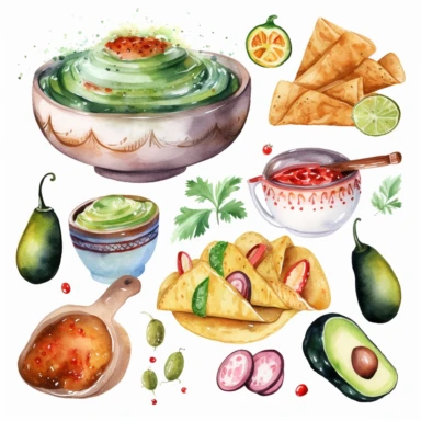 mexican food theme watercolor clipart white background