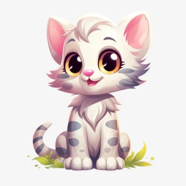 happy, cute and beautiful American Curl kitten Clipart, painted kitten clipart, kitten illustration, white background