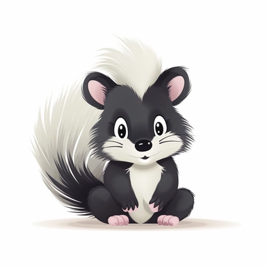 cute baby Skunk clipart, happy, animal only, isolated on white background, illustration, pastel colors, no shadow, vector, high definition, Full HD, 8k