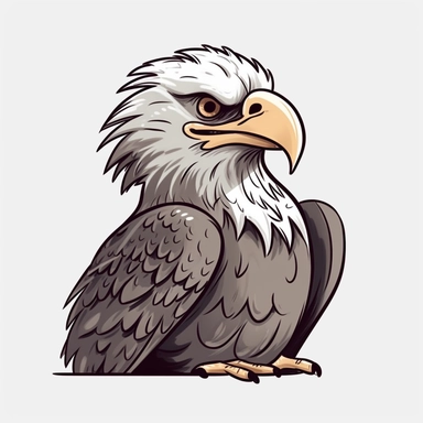 Cute Bald Eagle, happy and smiling, bold line, grey outline, clipart, sticker, white background, no shadow, 8k detail