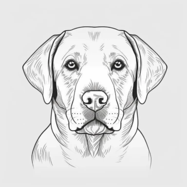 Simple outline of a front facing Labrador Retrievers dog head, kids cartoon, minimalist, black on white, lineart, 2d flat file, silhouette, clipart, svg