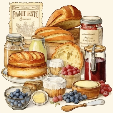 beautiful french breakfast with butter and jam Clipart - 13 High Quality JPGs - Digital Download - Card Making, Mixed Media, Digital Paper Craft