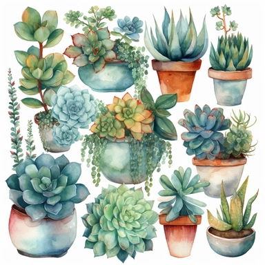 watercolor clipart succulents