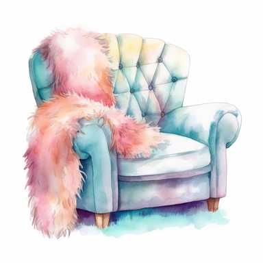 watercolour cute fur duvet on an armchair, clipart, hd, isolated on white background, png